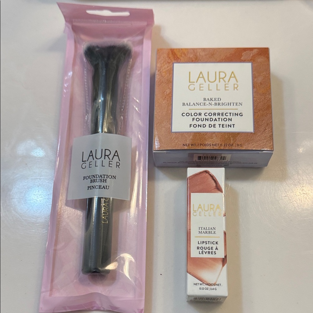 Laura Geller Baked Balance-N-Brighten Foundation with Brush - Cream AND Lipstick
